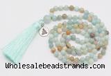 GMN321 Hand-knotted 6mm amazonite 108 beads mala necklaces with tassel & charm