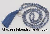 GMN326 Hand-knotted 6mm blue spot stone 108 beads mala necklaces with tassel & charm