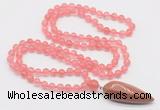 GMN4000 Hand-knotted 8mm, 10mm cherry quartz 108 beads mala necklace with pendant