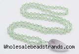 GMN4001 Hand-knotted 8mm, 10mm prehnite 108 beads mala necklace with pendant