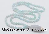 GMN4009 Hand-knotted 8mm, 10mm sea blue banded agate 108 beads mala necklace with pendant