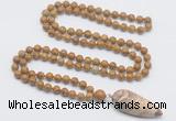 GMN4024 Hand-knotted 8mm, 10mm wooden jasper 108 beads mala necklace with pendant