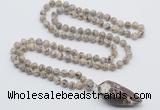 GMN4025 Hand-knotted 8mm, 10mm feldspar 108 beads mala necklace with pendant