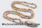 GMN4037 Hand-knotted 8mm, 10mm fossil coral 108 beads mala necklace with pendant