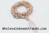 GMN4059 Hand-knotted 8mm, 10mm sunstone 108 beads mala necklace with pendant