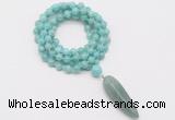 GMN4085 Hand-knotted 8mm, 10mm amazonite 108 beads mala necklace with pendant