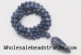 GMN4088 Hand-knotted 8mm, 10mm sodalite 108 beads mala necklace with pendant