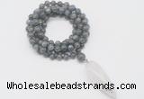 GMN4095 Hand-knotted 8mm, 10mm labradorite 108 beads mala necklace with pendant