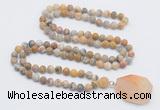 GMN4411 Hand-knotted 8mm, 10mm matte yellow crazy agate 108 beads mala necklace with pendant