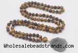 GMN4429 Hand-knotted 8mm, 10mm matte yellow tiger eye 108 beads mala necklace with pendant