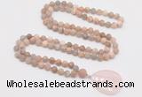 GMN4430 Hand-knotted 8mm, 10mm matte sunstone 108 beads mala necklace with pendant