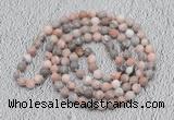 GMN451 Hand-knotted 8mm, 10mm pink zebra jasper 108 beads mala necklaces