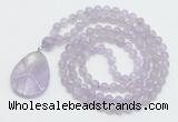 GMN4602 Hand-knotted 8mm, 10mm lavender amethyst 108 beads mala necklace with pendant