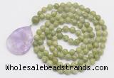 GMN4617 Hand-knotted 8mm, 10mm China jade 108 beads mala necklace with pendant