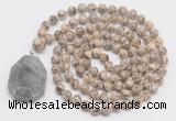 GMN4624 Hand-knotted 8mm, 10mm feldspar 108 beads mala necklace with pendant