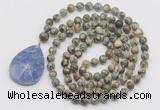 GMN4626 Hand-knotted 8mm, 10mm rhyolite 108 beads mala necklace with pendant