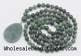 GMN4627 Hand-knotted 8mm, 10mm ruby zoisite 108 beads mala necklace with pendant