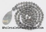 GMN4634 Hand-knotted 8mm, 10mm labradorite 108 beads mala necklace with pendant