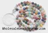 GMN4637 Hand-knotted 8mm, 10mm colorful gemstone 108 beads mala necklace with pendant