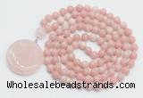 GMN4640 Hand-knotted 8mm, 10mm Chinese pink opal 108 beads mala necklace with pendant