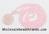 GMN4650 Hand-knotted 8mm, 10mm rose quartz 108 beads mala necklace with pendant