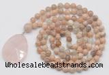 GMN4657 Hand-knotted 8mm, 10mm sunstone 108 beads mala necklace with pendant