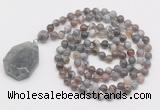 GMN4664 Hand-knotted 8mm, 10mm Botswana agate 108 beads mala necklace with pendant