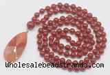 GMN4671 Hand-knotted 8mm, 10mm red agate 108 beads mala necklace with pendant