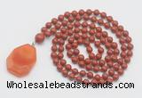 GMN4673 Hand-knotted 8mm, 10mm red jasper 108 beads mala necklace with pendant