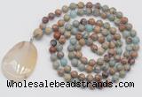 GMN4681 Hand-knotted 8mm, 10mm serpentine jasper 108 beads mala necklace with pendant