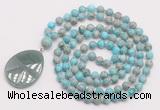 GMN4682 Hand-knotted 8mm, 10mm sea sediment jasper 108 beads mala necklace with pendant