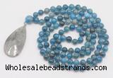 GMN4684 Hand-knotted 8mm, 10mm apatite 108 beads mala necklace with pendant