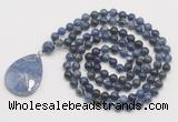 GMN4686 Hand-knotted 8mm, 10mm sodalite 108 beads mala necklace with pendant