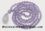 GMN4811 Hand-knotted 8mm, 10mm amethyst 108 beads mala necklace with pendant