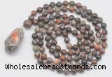 GMN4845 Hand-knotted 8mm, 10mm ocean agate 108 beads mala necklace with pendant