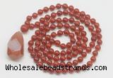 GMN4851 Hand-knotted 8mm, 10mm red agate 108 beads mala necklace with pendant