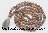 GMN4859 Hand-knotted 8mm, 10mm picasso jasper 108 beads mala necklace with pendant