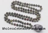 GMN4866 Hand-knotted 8mm, 10mm dragon blood jasper 108 beads mala necklace with pendant