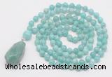 GMN4875 Hand-knotted 8mm, 10mm amazonite 108 beads mala necklace with pendant