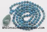 GMN4877 Hand-knotted 8mm, 10mm apatite 108 beads mala necklace with pendant