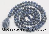 GMN4881 Hand-knotted 8mm, 10mm sodalite 108 beads mala necklace with pendant