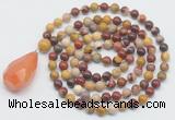 GMN4891 Hand-knotted 8mm, 10mm mookaite 108 beads mala necklace with pendant