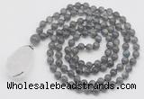 GMN4895 Hand-knotted 8mm, 10mm labradorite 108 beads mala necklace with pendant