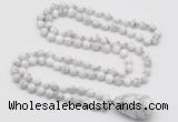 GMN4896 Hand-knotted 8mm, 10mm white howlite 108 beads mala necklace with pendant