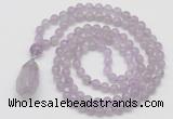 GMN4902 Hand-knotted 8mm, 10mm lavender amethyst 108 beads mala necklace with pendant