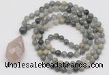 GMN4904 Hand-knotted 8mm, 10mm seaweed quartz 108 beads mala necklace with pendant