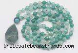 GMN4910 Hand-knotted 8mm, 10mm green banded agate 108 beads mala necklace with pendant