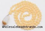 GMN4916 Hand-knotted 8mm, 10mm honey jade 108 beads mala necklace with pendant