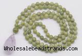 GMN4918 Hand-knotted 8mm, 10mm China jade 108 beads mala necklace with pendant