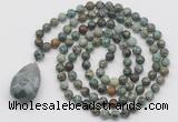 GMN4929 Hand-knotted 8mm, 10mm African turquoise 108 beads mala necklace with pendant